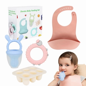 Baby Feeding Set, Baby Fruit Feeder for Batch Preparation of New Foods,Breast Milk Popsicle Moulds, Silicone Teething Toys, Silicone Bibs,Bpa Free,Dishwasher Safe