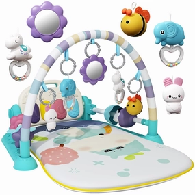 Baby Gym With Kick and Play Piano, Activity Mat for Tummy Time With 5 Infant Learning Sensory, Music and Lights for Newborn Boy or Girl (Green)