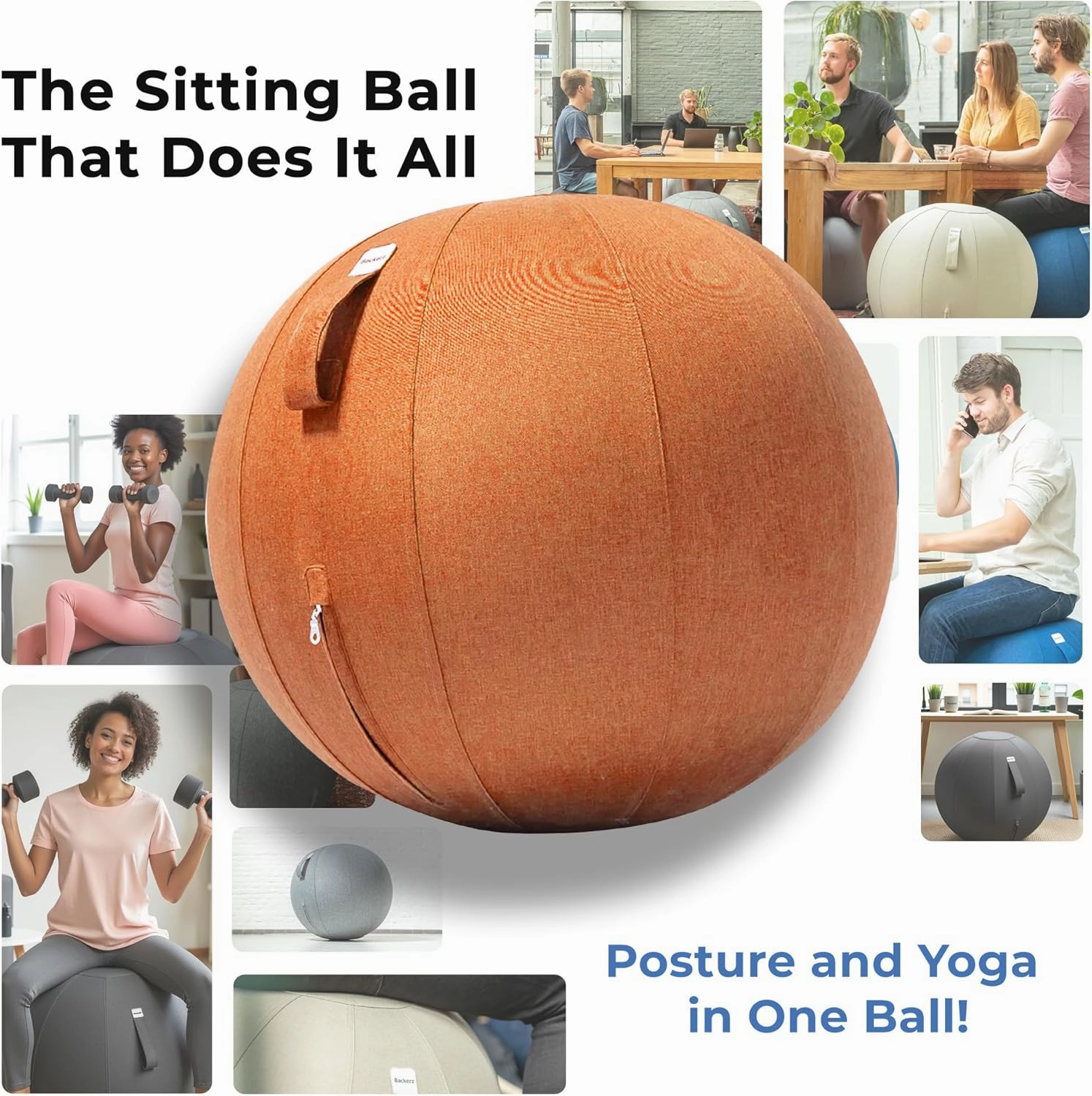 Balance Ball Chair for Office & Home - Ergonomic Exercise Ball for Posture & Back Pain Relief, Yoga Ball Chair - Sitting Ball with Washable Linen Cover