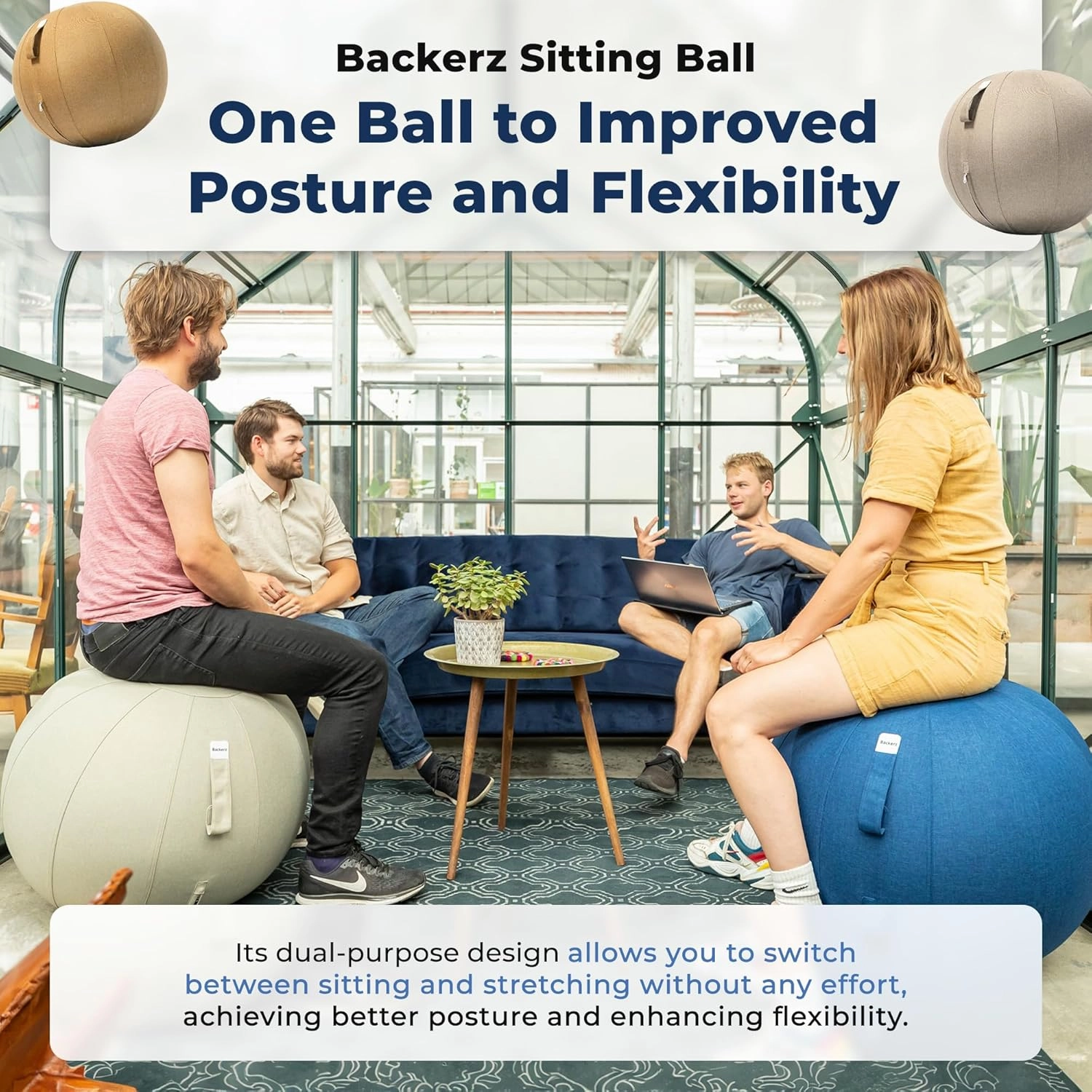 Balance Ball Chair for Office & Home - Ergonomic Exercise Ball for Posture & Back Pain Relief, Yoga Ball Chair - Sitting Ball with Washable Linen Cover