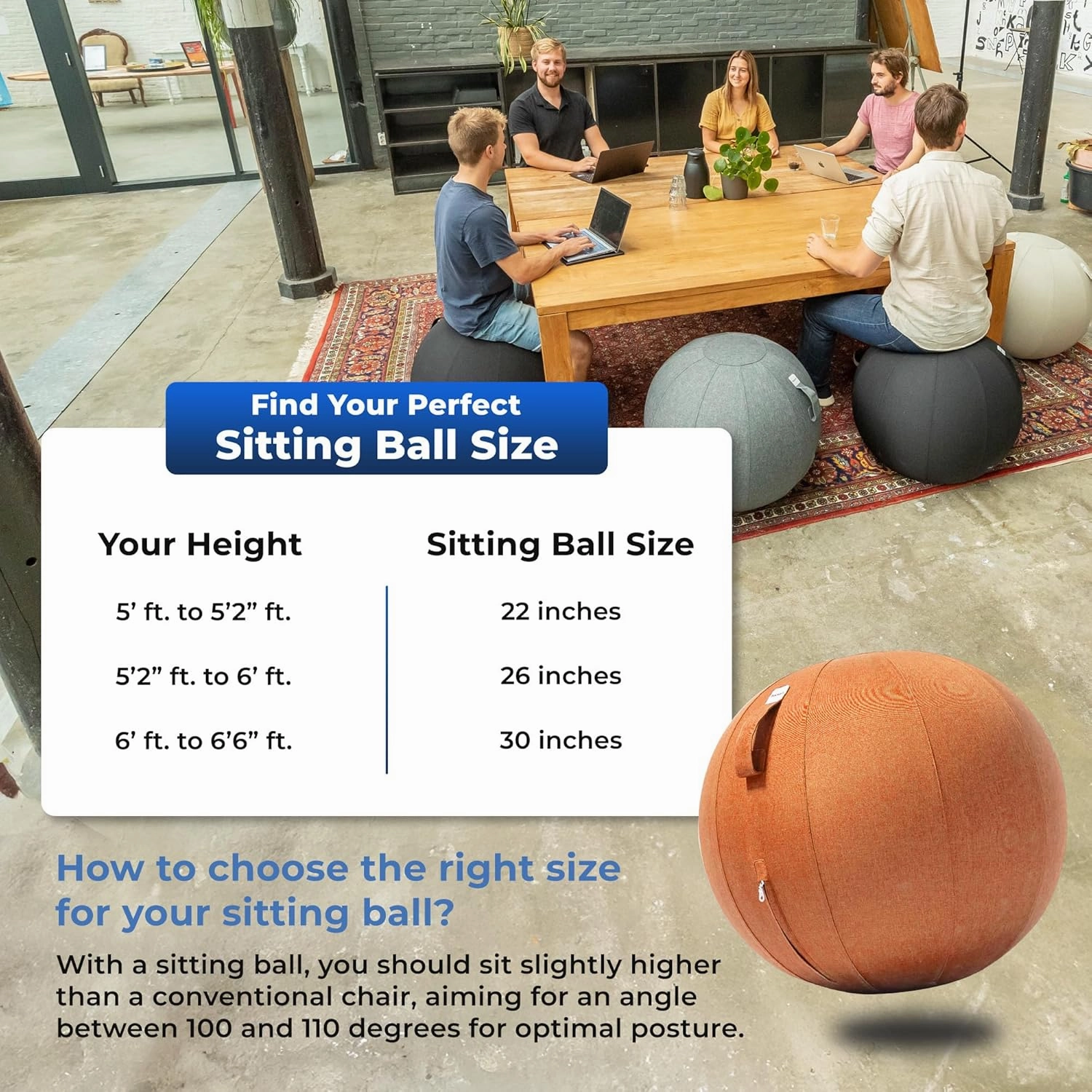 Balance Ball Chair for Office & Home - Ergonomic Exercise Ball for Posture & Back Pain Relief, Yoga Ball Chair - Sitting Ball with Washable Linen Cover