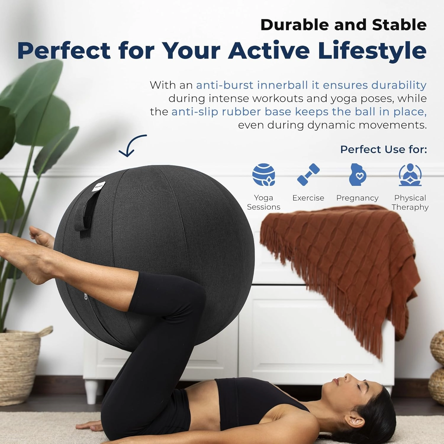 Balance Ball Chair for Office & Home - Ergonomic Exercise Ball for Posture & Back Pain Relief, Yoga Ball Chair - Sitting Ball with Washable Linen Cover