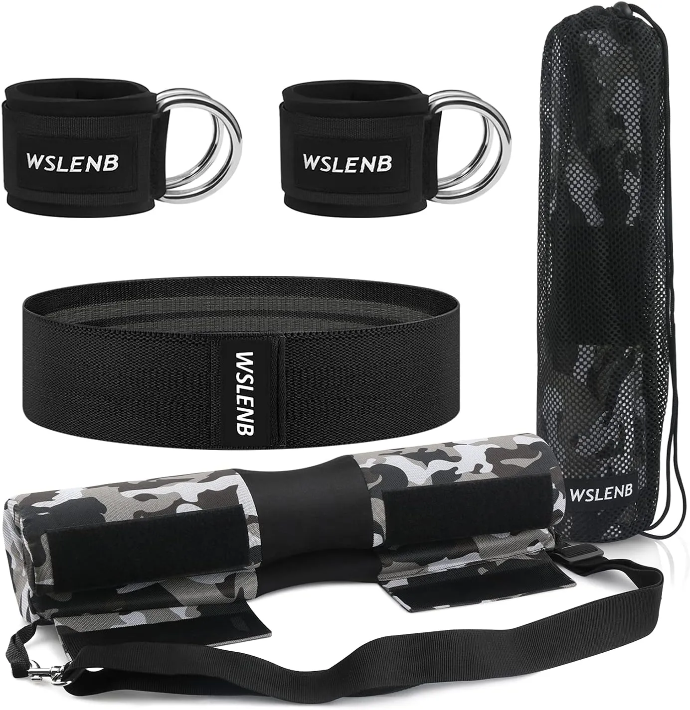 Barbell Pad Set for Squats Hip Thrusts, Barbell Weight Set Neck and Shoulder Protective Cushion Pad with 2 Gym Ankle Straps Booty Resistance Bands for Standard Bars Cable Machine