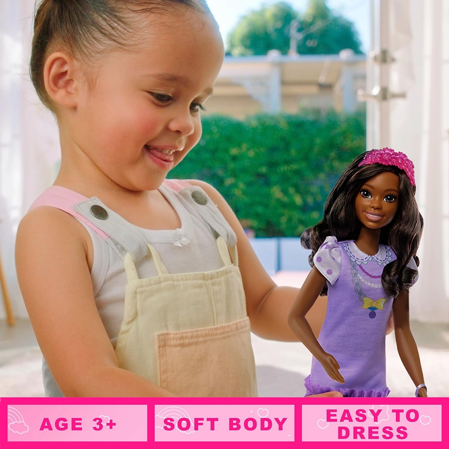 Barbie: My First Preschool Doll, Brooklyn with 13.5-inch Soft Posable Body & Black Hair, Plush Poodle & Accessories