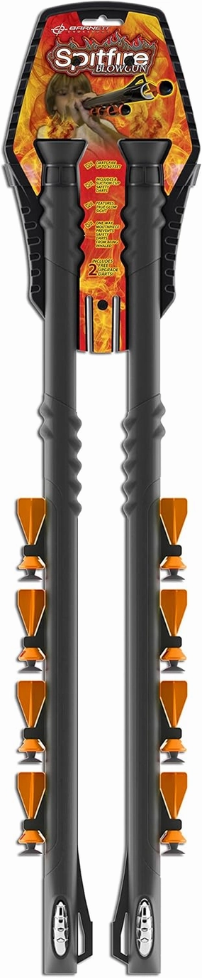 Barnett Spitfire Blow Dart Gun Pack, with One-Way Mouthpiece for Safety, 8 Suction Cup Darts, Multicolor Target, 2-Pack, Black