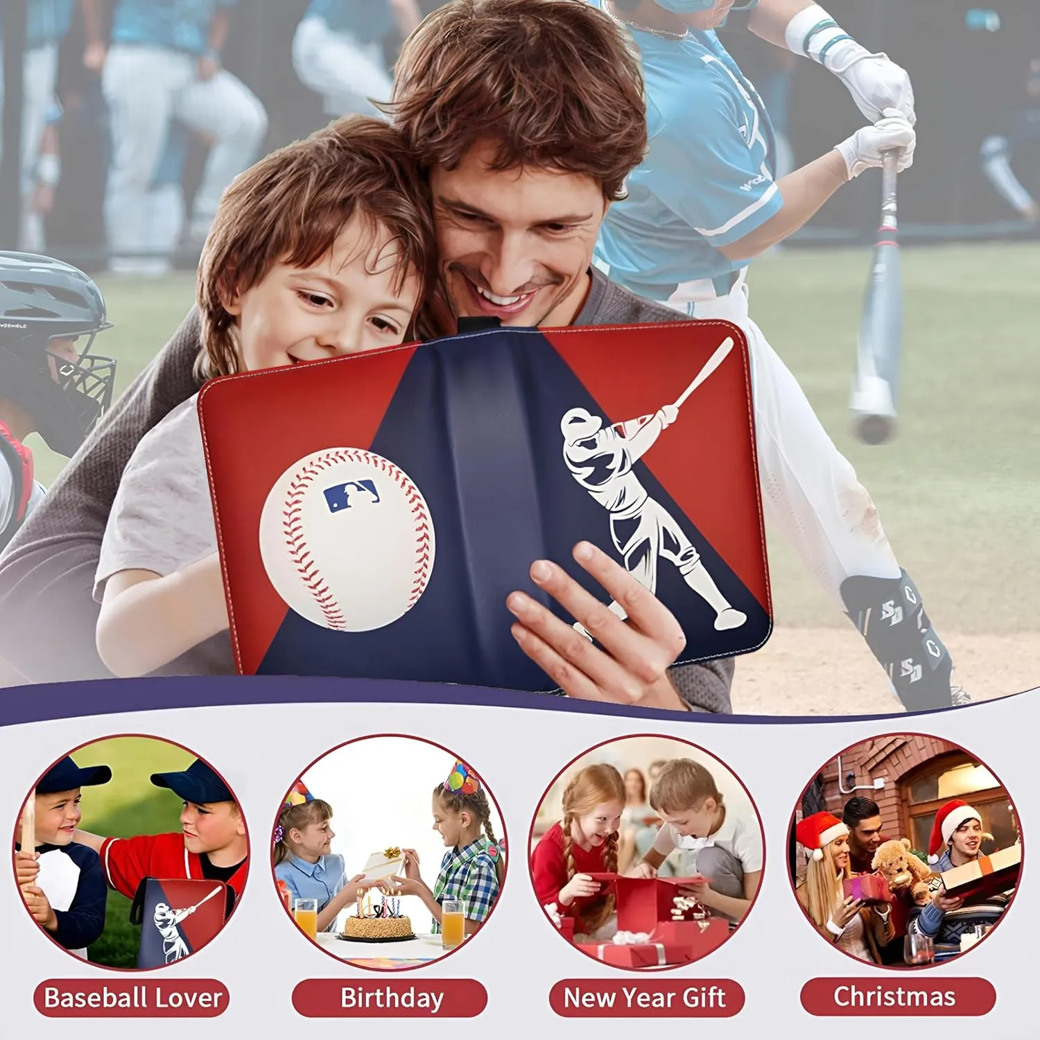 Baseball Card Binder 440 Pockets, 55 Sleeves Small Baseball Binder 3 Ring Zipper Trading Cards Holder 4 Pocket, Mini Sport Collection Book Storage Organizer, Album Folder Case Photocard Protector Gift
