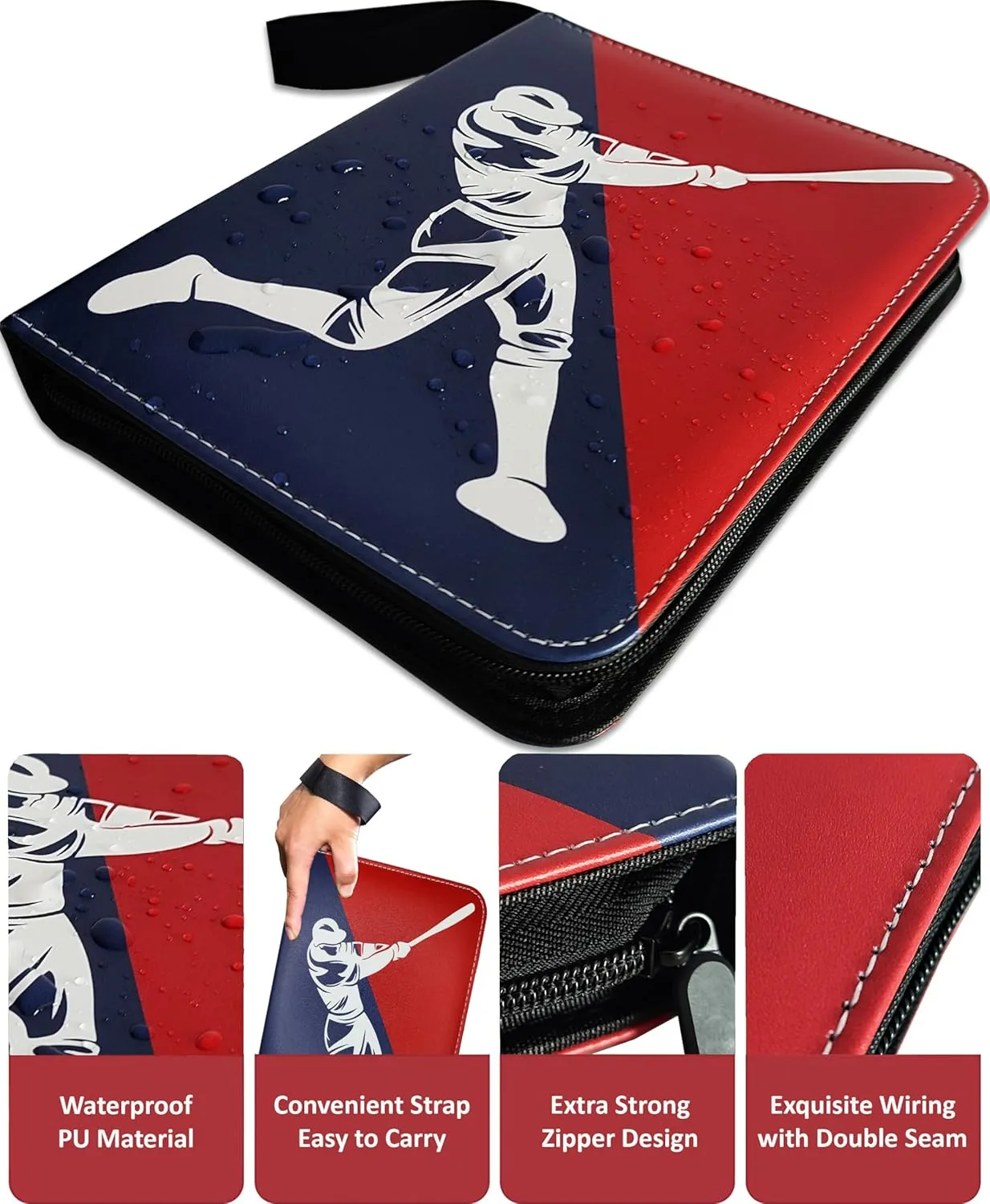 Baseball Card Binder 440 Pockets, 55 Sleeves Small Baseball Binder 3 Ring Zipper Trading Cards Holder 4 Pocket, Mini Sport Collection Book Storage Organizer, Album Folder Case Photocard Protector Gift