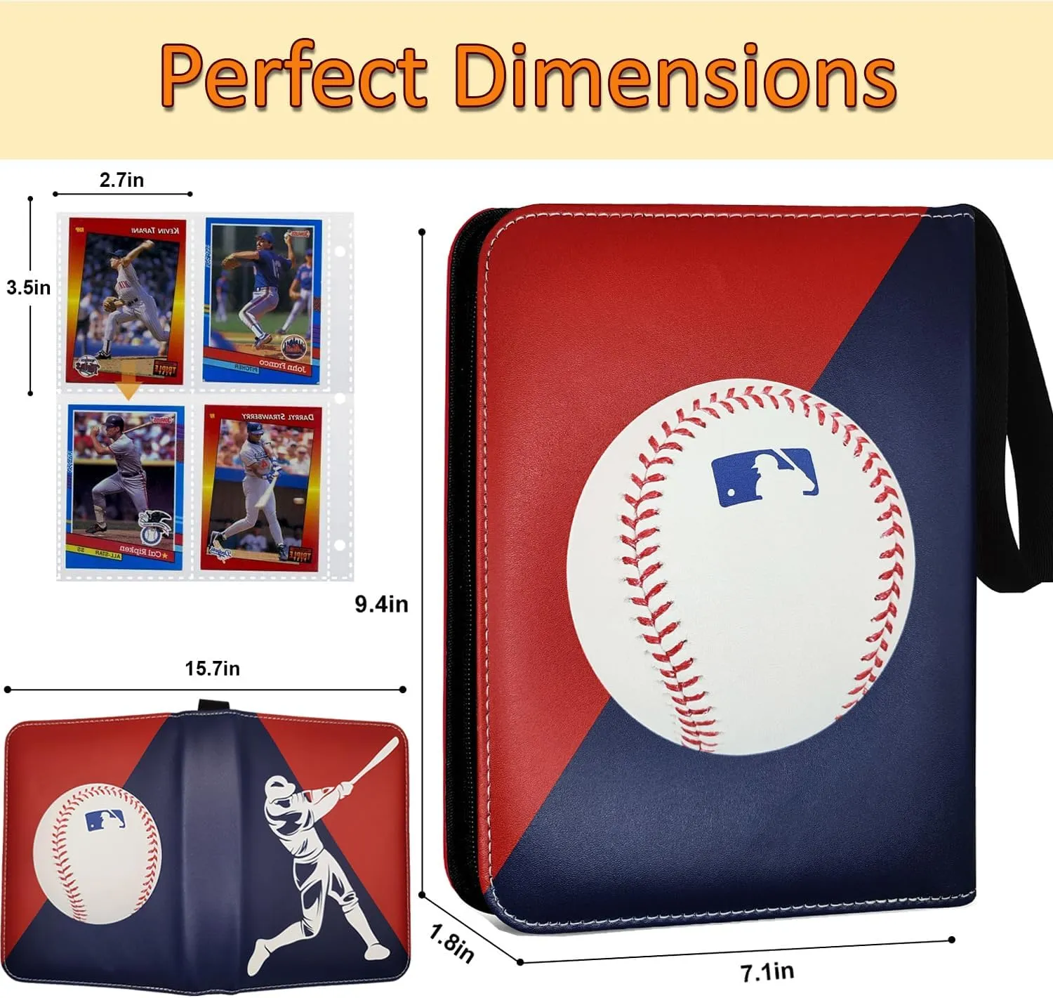 Baseball Card Binder 440 Pockets, 55 Sleeves Small Baseball Binder 3 Ring Zipper Trading Cards Holder 4 Pocket, Mini Sport Collection Book Storage Organizer, Album Folder Case Photocard Protector Gift
