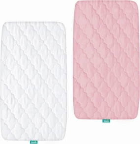 Bassinet Mattress Pad Cover, Waterproof, Fit for All Mainstream Bassinet - Rectangle,Oval,Hourglass, 2 Pack, Ultra Soft Microfiber Surface, Washer & Dryer, White and Pink