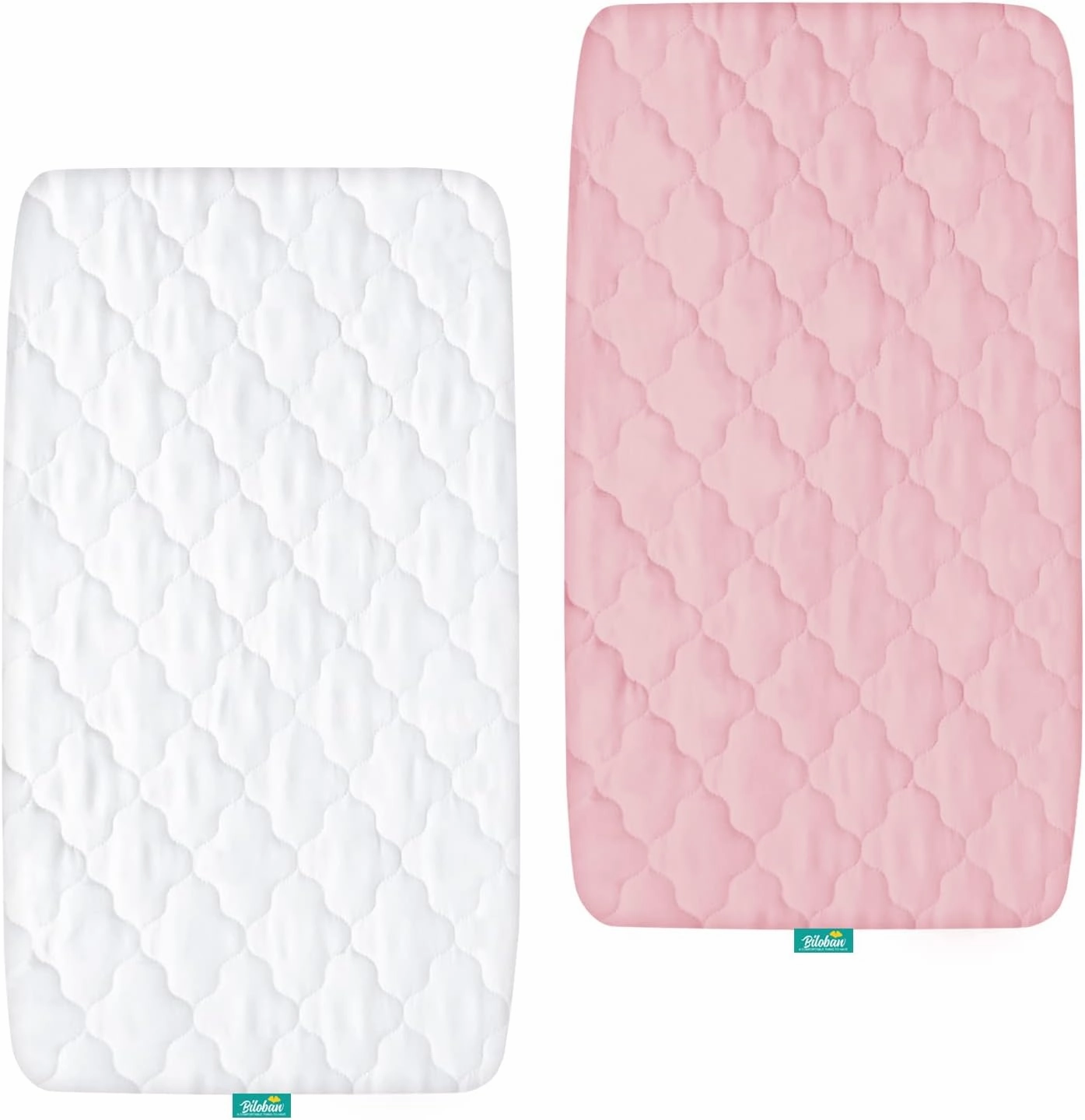 Bassinet Mattress Pad Cover, Waterproof, Fit for All Mainstream Bassinet - Rectangle,Oval,Hourglass, 2 Pack, Ultra Soft Microfiber Surface, Washer & Dryer, White and Pink