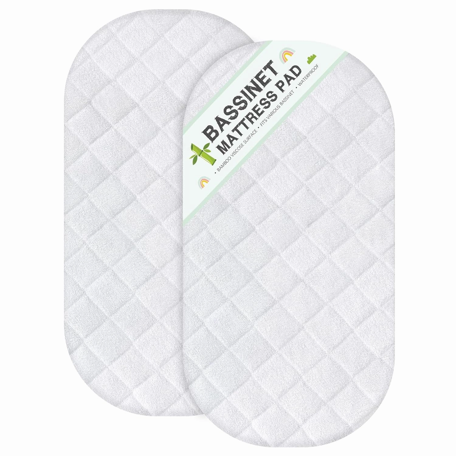 Bassinet Mattress Protector Fits 12" x 27" Moses Basket and Silver Cross Stroller Bassinet Mattress, Ultra Soft Waterproof and Breathable, Viscose Made from Bamboo Surface, 2 Pack, Washer & Dryer