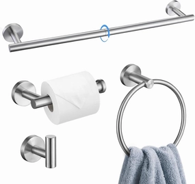 Bathroom Hardware Set, 4-Piece Towel Bar Set Brushed Nickel Towel Holder Set Includes 19.68 in Towel Bar,Toilet Paper Holder,Towel Ring and Towel Hook Wall Mount Bathroom Accessories Set