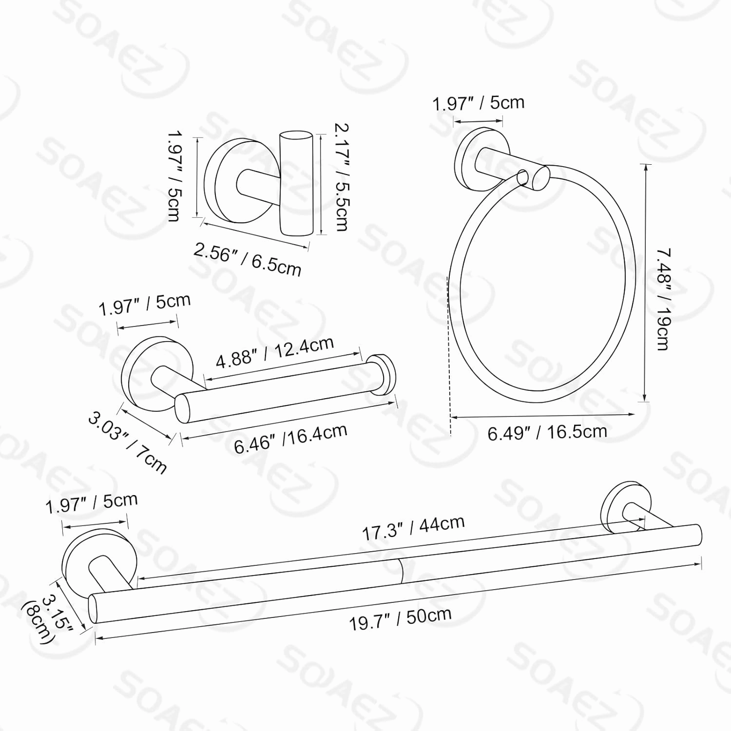 Bathroom Hardware Set, 4-Piece Towel Bar Set Brushed Nickel Towel Holder Set Includes 19.68 in Towel Bar,Toilet Paper Holder,Towel Ring and Towel Hook Wall Mount Bathroom Accessories Set