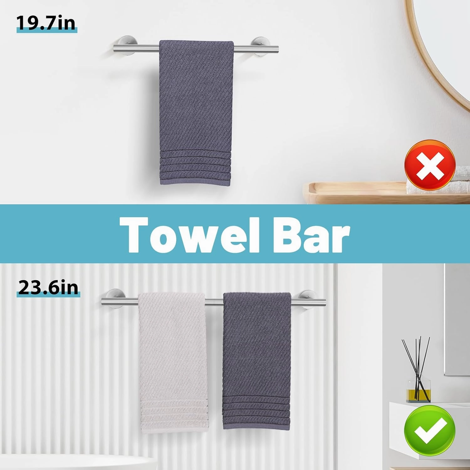 Bathroom Hardware Set, 4-Piece Towel Bar Set Brushed Nickel Towel Holder Set Includes 19.68 in Towel Bar,Toilet Paper Holder,Towel Ring and Towel Hook Wall Mount Bathroom Accessories Set