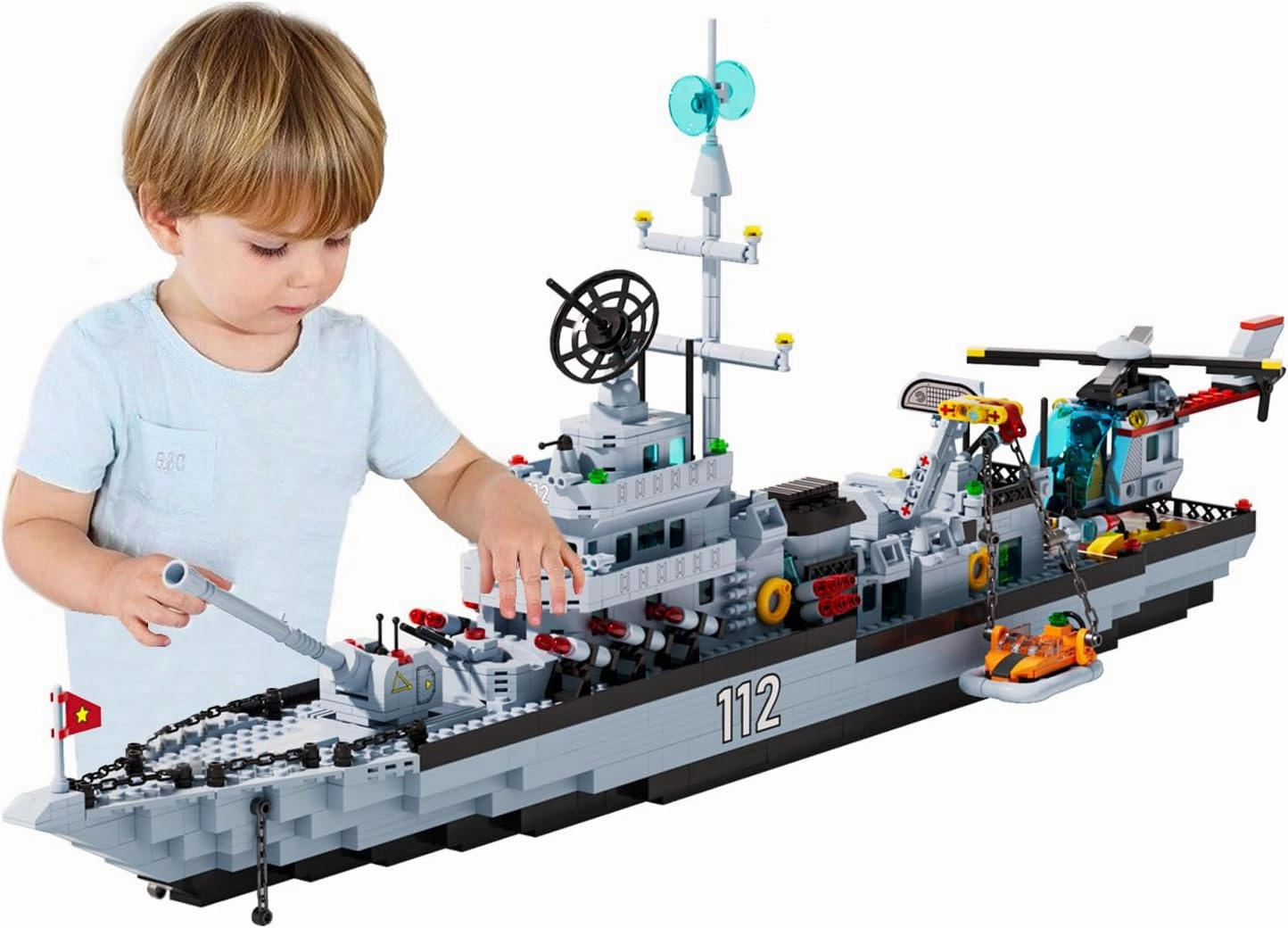 Battleship Building Set, X-Large 6-in-1 Military Battle Boat Ship WW2 Navy Warship Toys Kits MOC Model Birthday Gift for Adults Men,Teens,Boys Age 8-14,14  (1456 PCS)