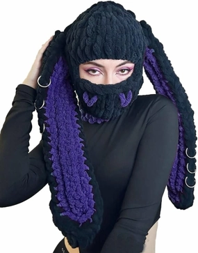 Beanie Hats for Women Cute Bunny Solid Color Knit Winter Cap Rabbit Knit Msk Holloween Cosplay Hat Warm Skull Cap