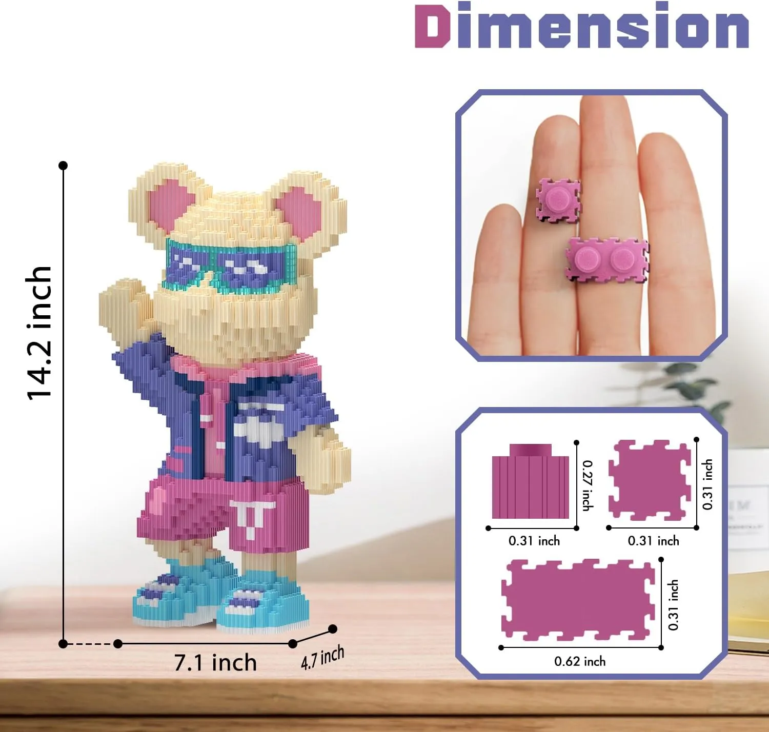 Bear Building Blocks (2500PCS) | 500% Bear Display Model | Micro 3D Animal Building Blocks | Fluorescence Design for Adults & Kids | Idea for Home & Office Decor |3D Instruction