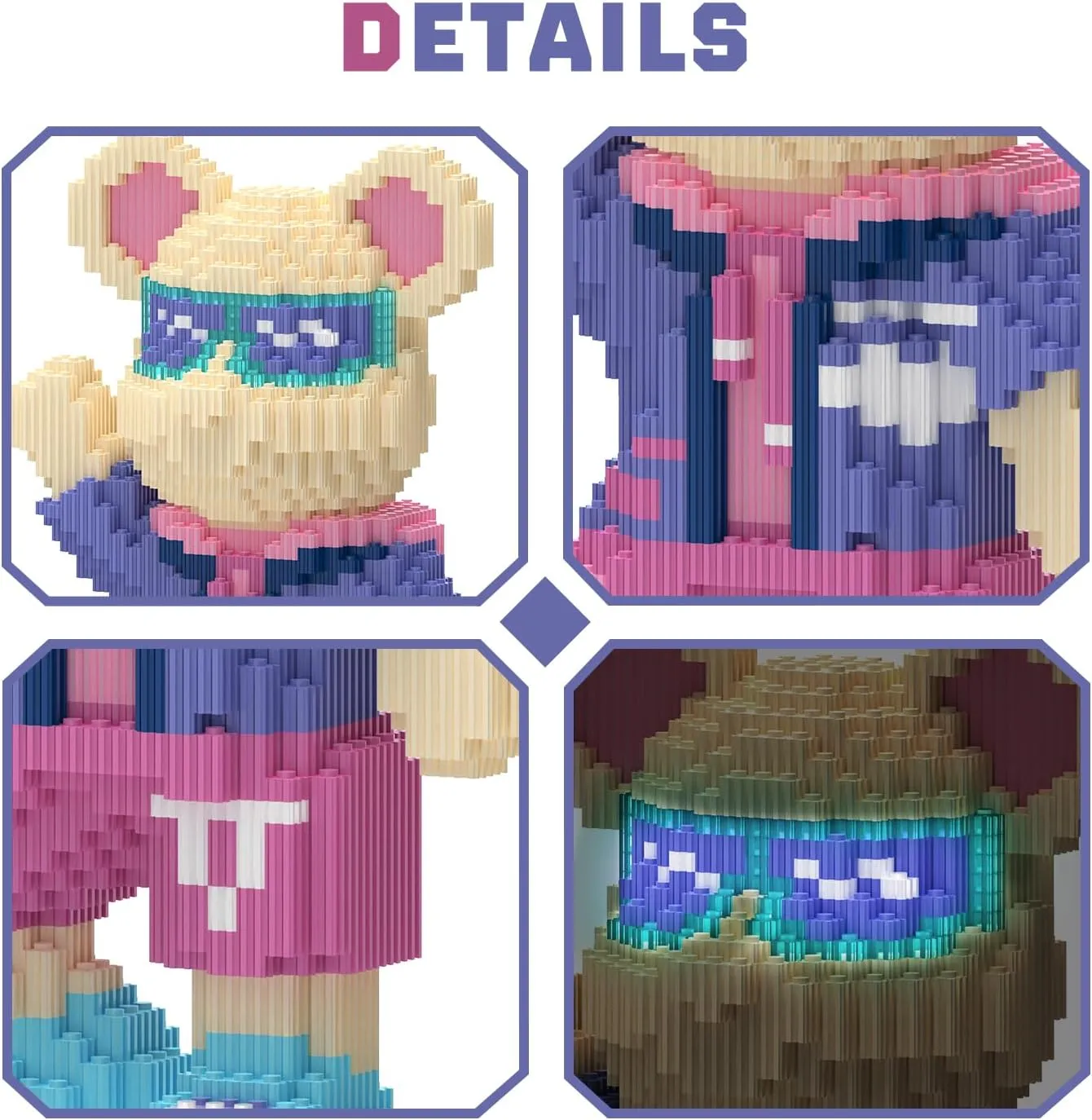 Bear Building Blocks (2500PCS) | 500% Bear Display Model | Micro 3D Animal Building Blocks | Fluorescence Design for Adults & Kids | Idea for Home & Office Decor |3D Instruction
