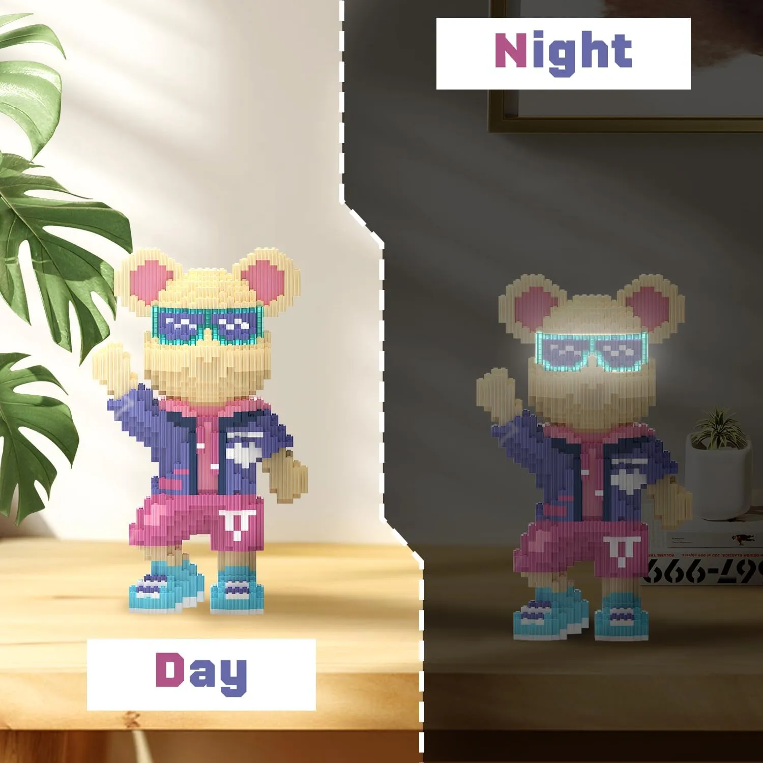 Bear Building Blocks (2500PCS) | 500% Bear Display Model | Micro 3D Animal Building Blocks | Fluorescence Design for Adults & Kids | Idea for Home & Office Decor |3D Instruction