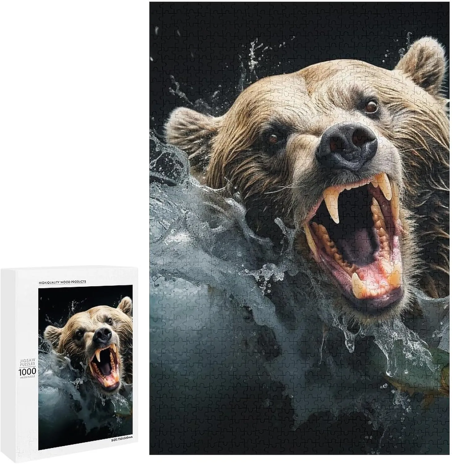 Bear Holding Fish Puzzle for Women Men Jigsaw Puzzles for Adults 1000 PCS Challenging Puzzle for Family Wedding Gift