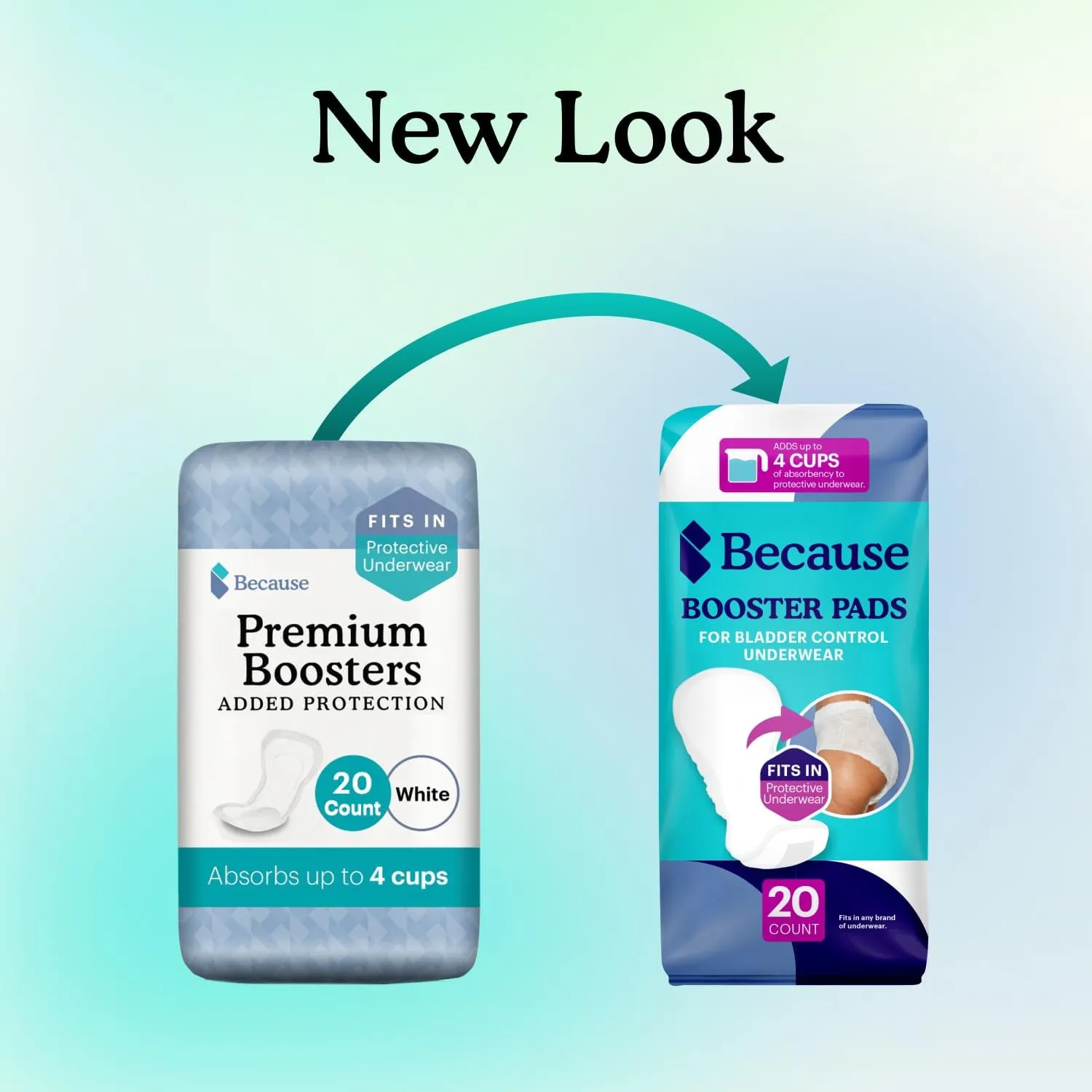 Because Premium Incontinence Booster Pads for Men and Women, Adds Extra Absorbency to Adult Diapers, Super Soft, Adhesive Strip Backing, Unisex, 180 Count (9 Packs of 20)