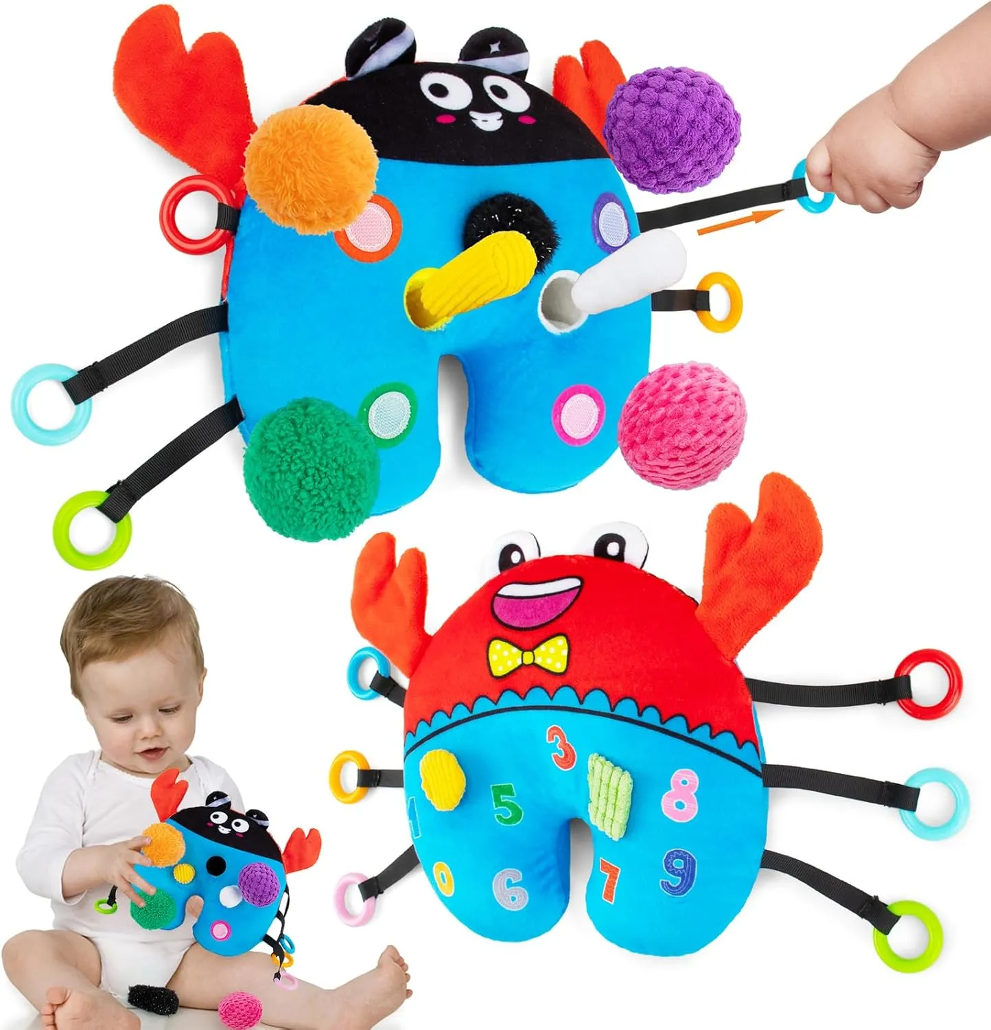 Beetoy Baby Pull String Activity Toys - Sensory Learning & Fine Motor Development for 3-6 Months, Montessori Travel Toys