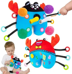 Beetoy Baby Pull String Activity Toys - Sensory Learning & Fine Motor Development for 3-6 Months, Montessori Travel Toys