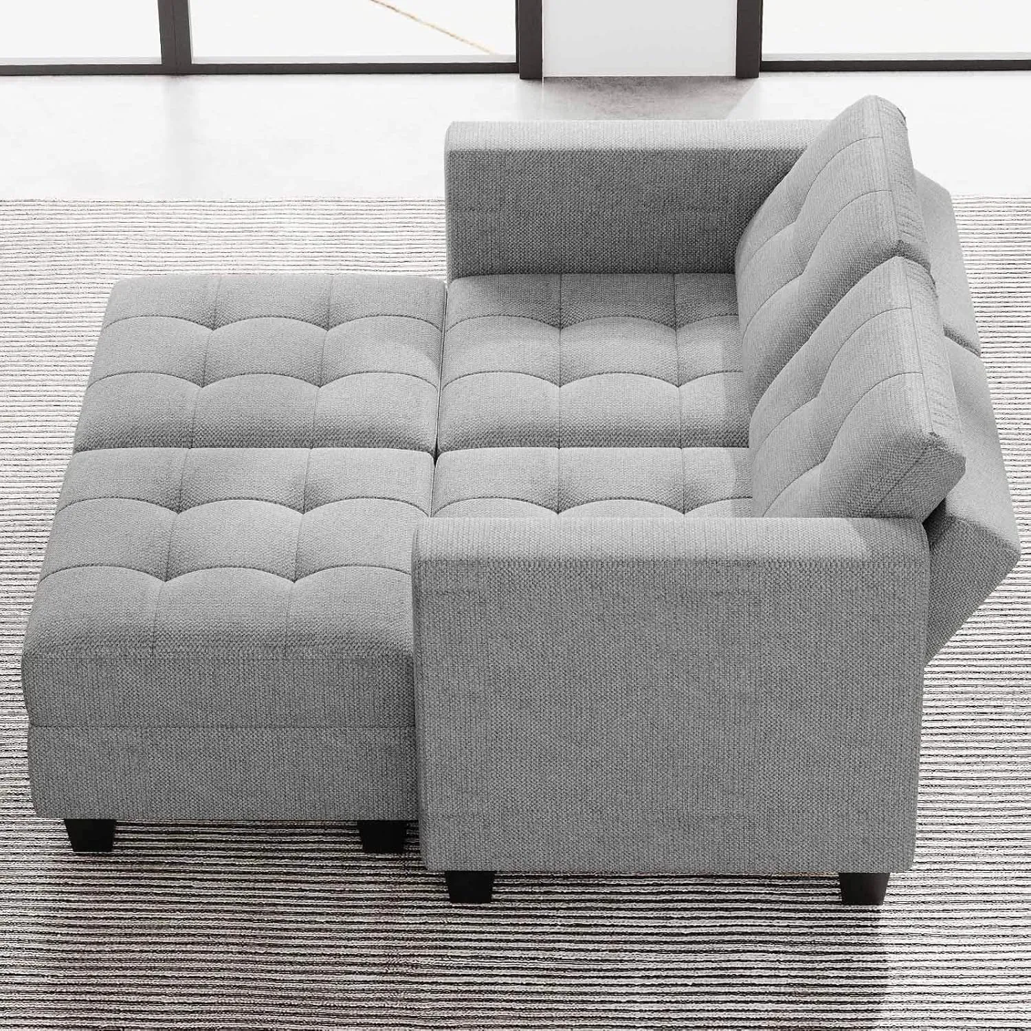 Belffin Modular Sectional Sofa with Storage Ottoman Modern Fabric L Shaped Couch with Chaise for Small Spaces Light Grey