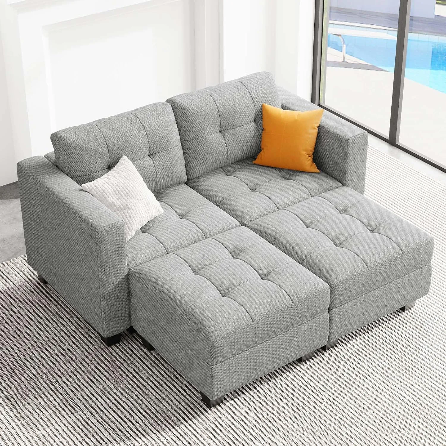 Belffin Modular Sectional Sofa with Storage Ottoman Modern Fabric L Shaped Couch with Chaise for Small Spaces Light Grey