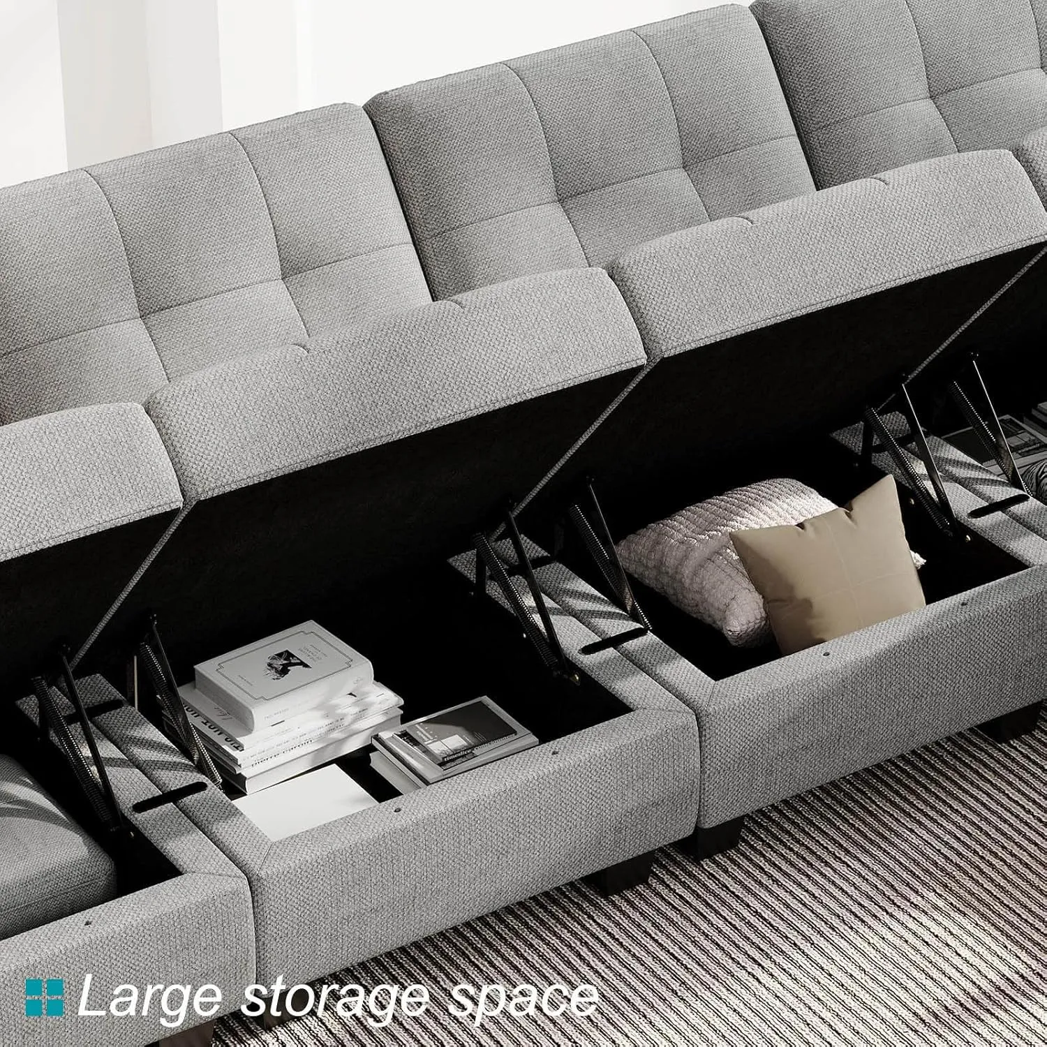 Belffin Modular Sectional Sofa with Storage Ottoman Modern Fabric L Shaped Couch with Chaise for Small Spaces Light Grey