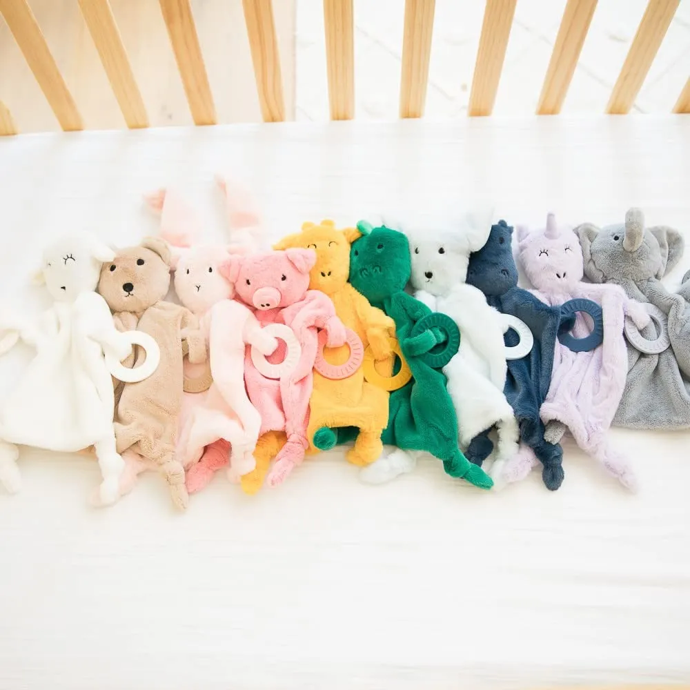 Bella Tunno Teether Buddy – Soft, Plush Baby Lovey with Textured Baby Teether Toy and Gentle Rattling Head, Comforts and Brings Teething Relief, Colorful Animal-Themed Baby Teething Toys (Elephant)