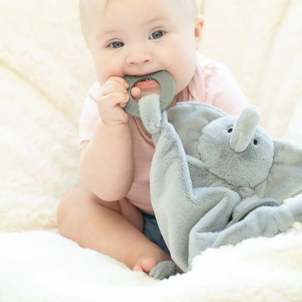 Bella Tunno Teether Buddy – Soft, Plush Baby Lovey with Textured Baby Teether Toy and Gentle Rattling Head, Comforts and Brings Teething Relief, Colorful Animal-Themed Baby Teething Toys (Elephant)
