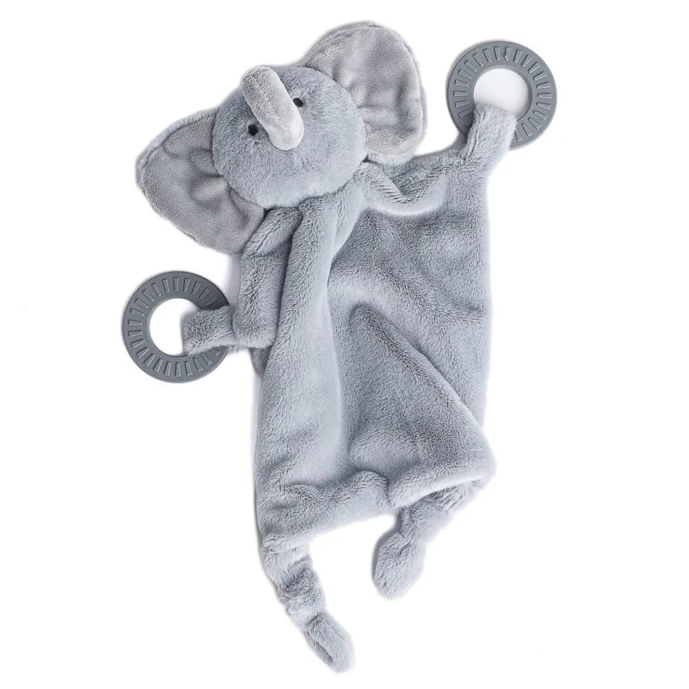 Bella Tunno Teether Buddy – Soft, Plush Baby Lovey with Textured Baby Teether Toy and Gentle Rattling Head, Comforts and Brings Teething Relief, Colorful Animal-Themed Baby Teething Toys (Elephant)