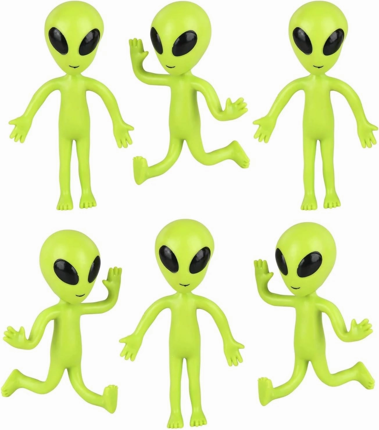 Bendable Rubber Neon Green Aliens - 12 Pack. (4") Action Figures Bendable UFO Aliens Limbs Sensory Stress Relief Fidget Toys. Great Party Favor Trick or Treat Supplies (Neon Green Aliens, 12, Pack)