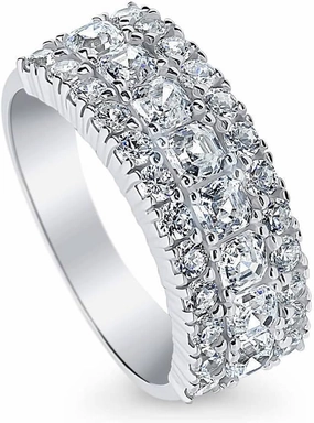 BERRICLE Sterling Silver Vintage Inspired Art Deco Wedding Rings Cubic Zirconia CZ Anniversary Half Eternity Ring for Women, Rhodium Plated Size 4-10