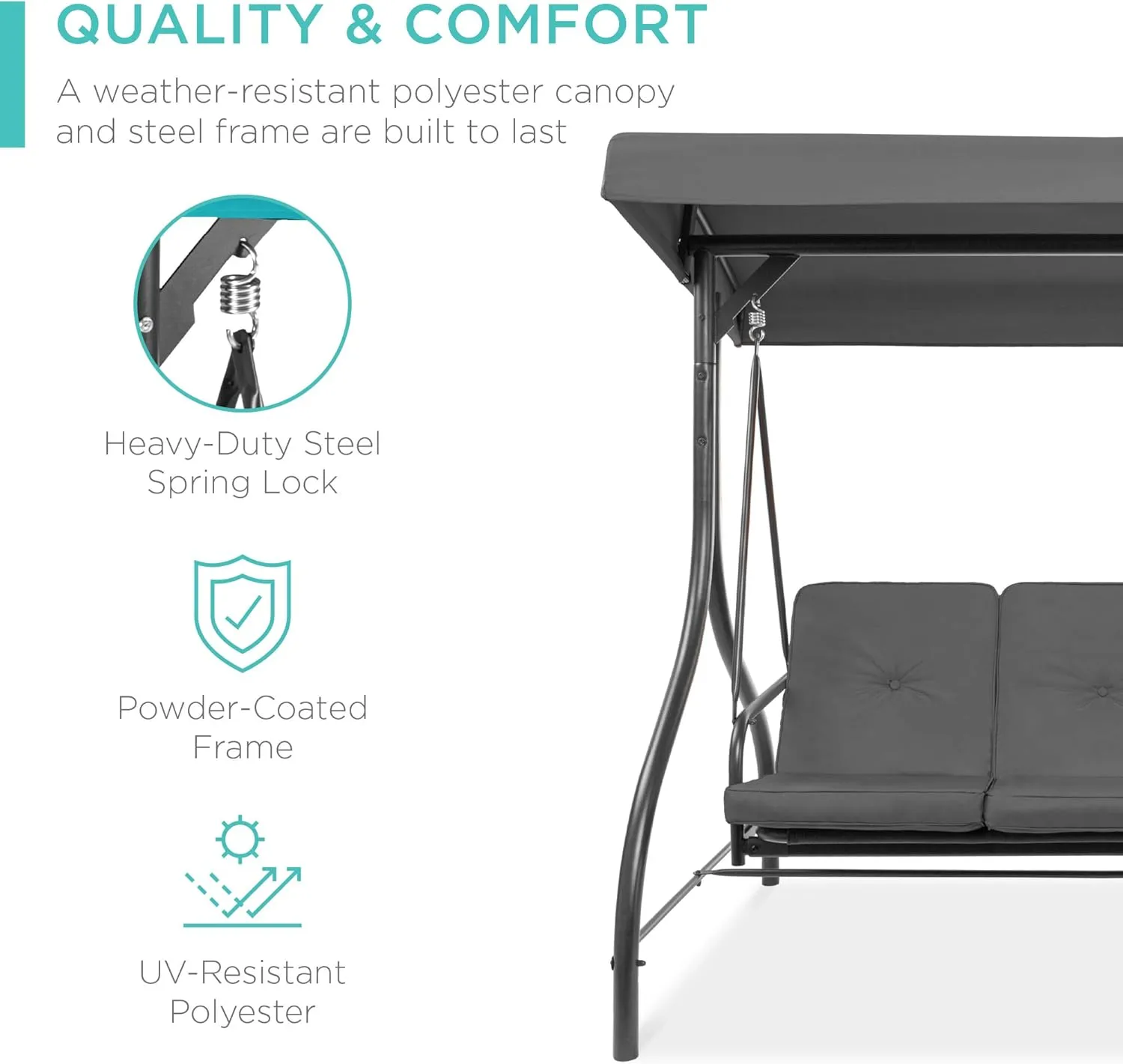 Best Choice Products 3-Seat Outdoor Large Converting Canopy Swing Glider, Patio Hammock Lounge Chair for Porch, Backyard w/Flatbed, Adjustable Shade, Removable Cushions - Gray