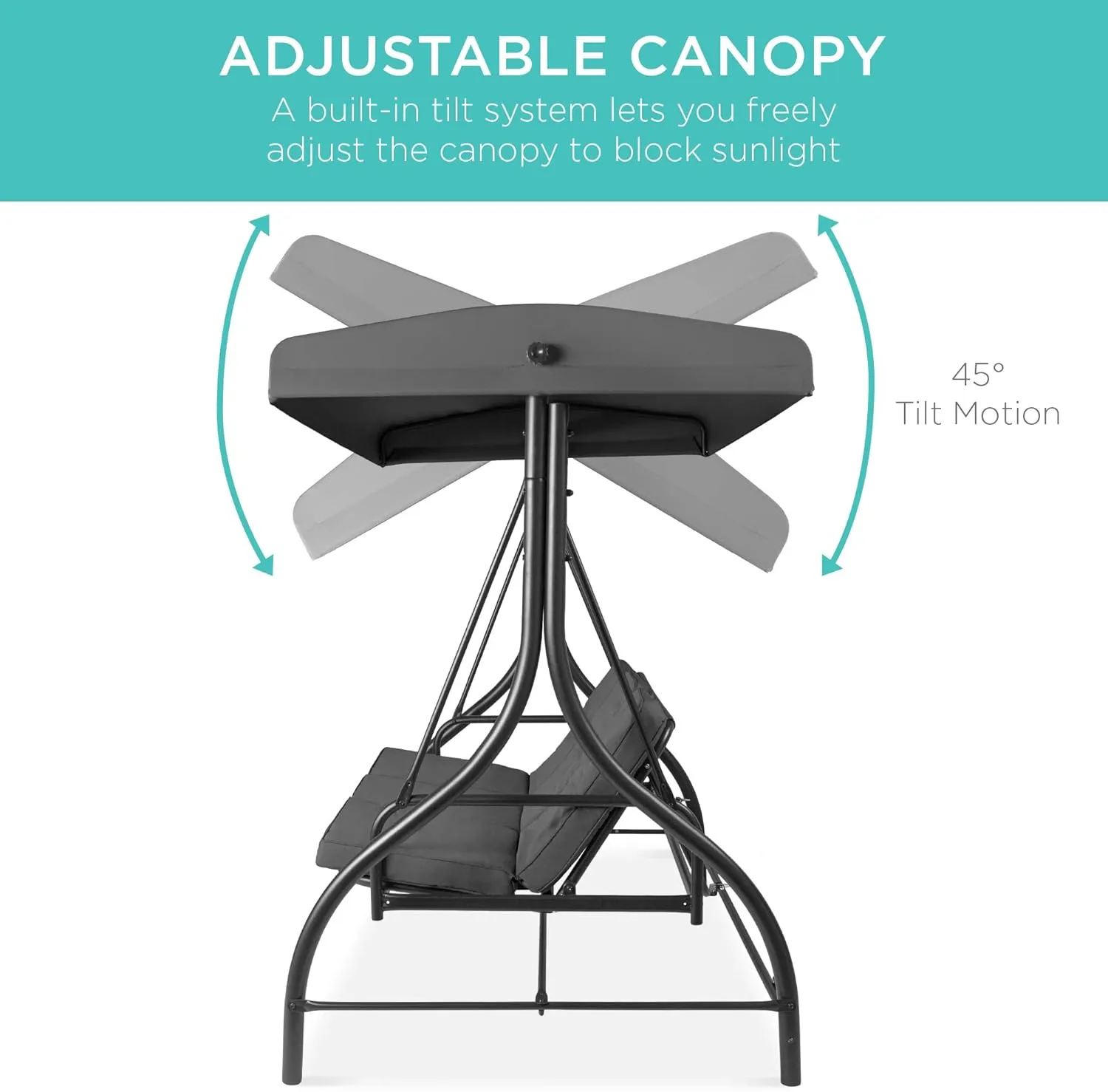 Best Choice Products 3-Seat Outdoor Large Converting Canopy Swing Glider, Patio Hammock Lounge Chair for Porch, Backyard w/Flatbed, Adjustable Shade, Removable Cushions - Gray