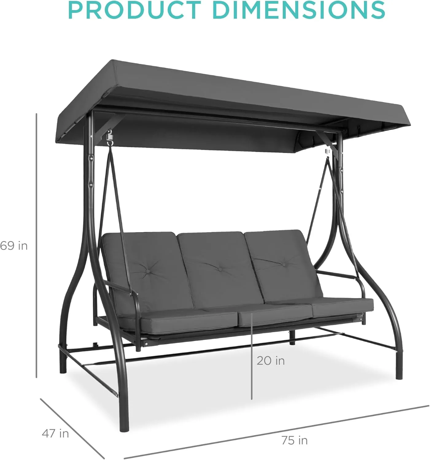 Best Choice Products 3-Seat Outdoor Large Converting Canopy Swing Glider, Patio Hammock Lounge Chair for Porch, Backyard w/Flatbed, Adjustable Shade, Removable Cushions - Gray