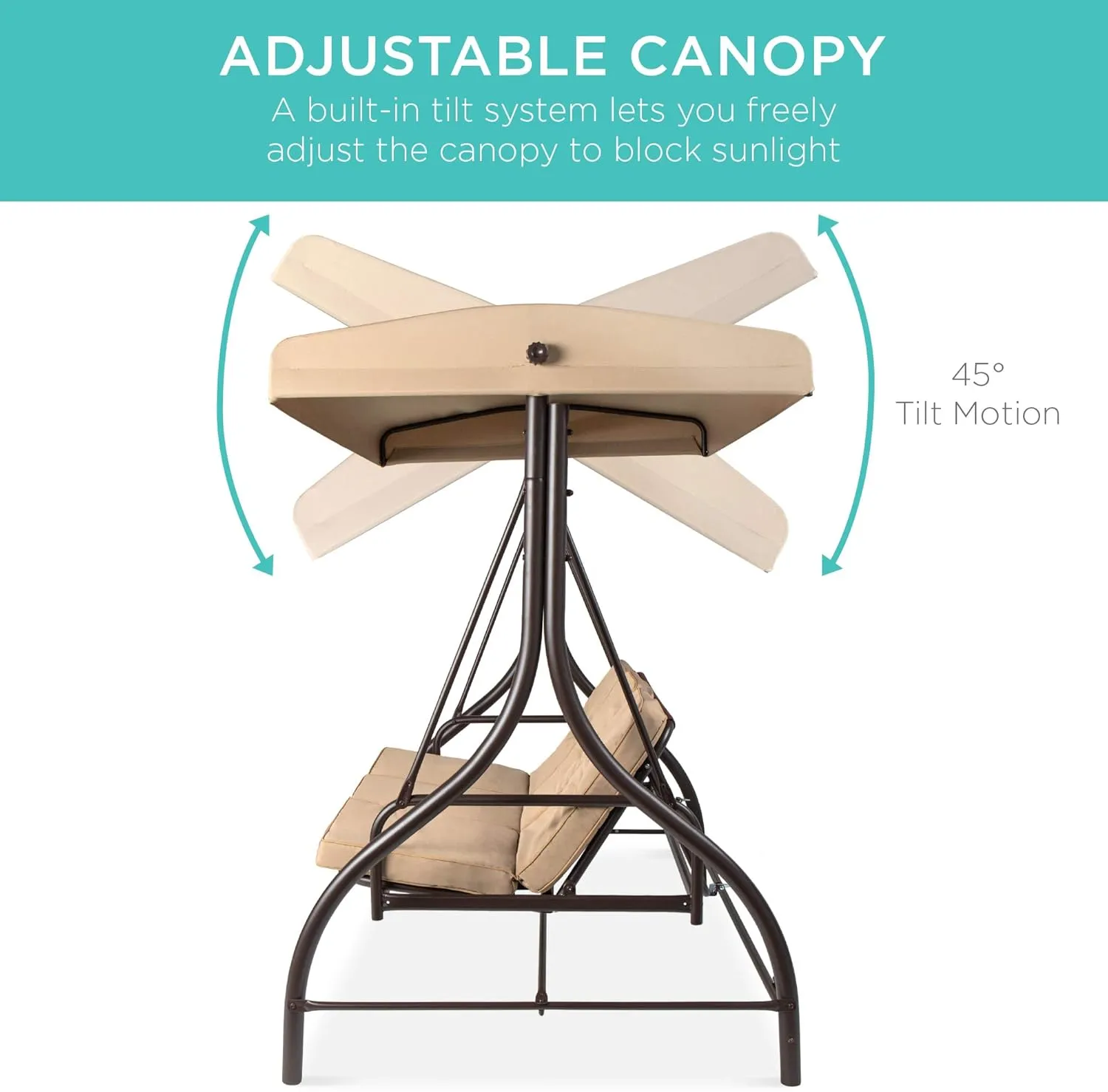 Best Choice Products 3-Seat Outdoor Large Converting Canopy Swing Glider, Patio Hammock Lounge Chair for Porch, Backyard w/Flatbed, Adjustable Shade, Removable Cushions - Tan