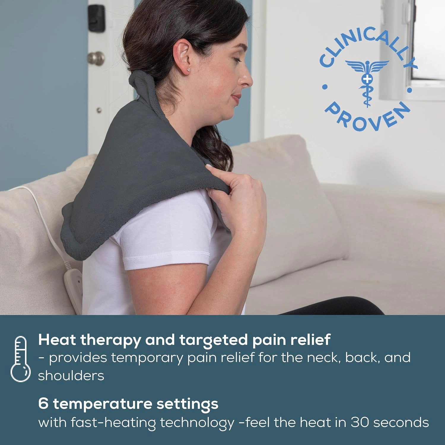 Beurer UHP54 Shoulder Heating Pad with Extra Soft Fabric, Fast Heating (107-141°F), 6 Temperature Settings, Auto Shut-Off, 22” x 20.5”, Machine Washable