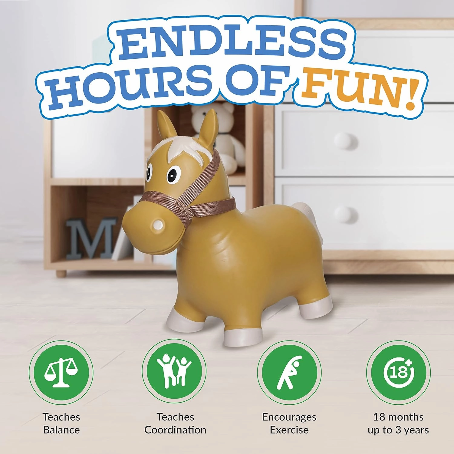 Big Country Toys Lil’ Bucker Horse Kids Toys - Rodeo Ride On Toys for18 Months to 3  Years - Bouncy Animals for Toddlers - Inflatable Hopper Horse Toys with Hand Pump