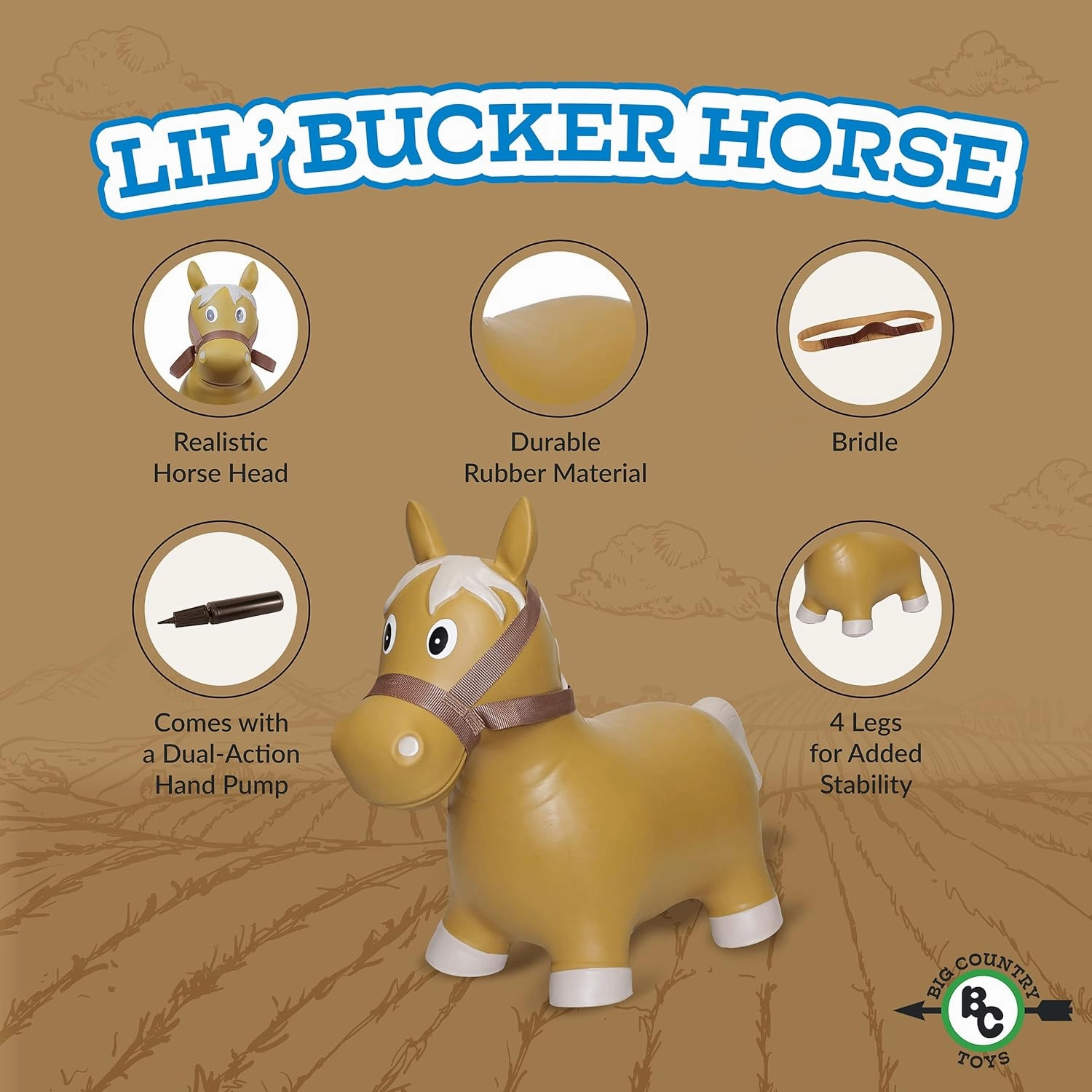 Big Country Toys Lil’ Bucker Horse Kids Toys - Rodeo Ride On Toys for18 Months to 3  Years - Bouncy Animals for Toddlers - Inflatable Hopper Horse Toys with Hand Pump