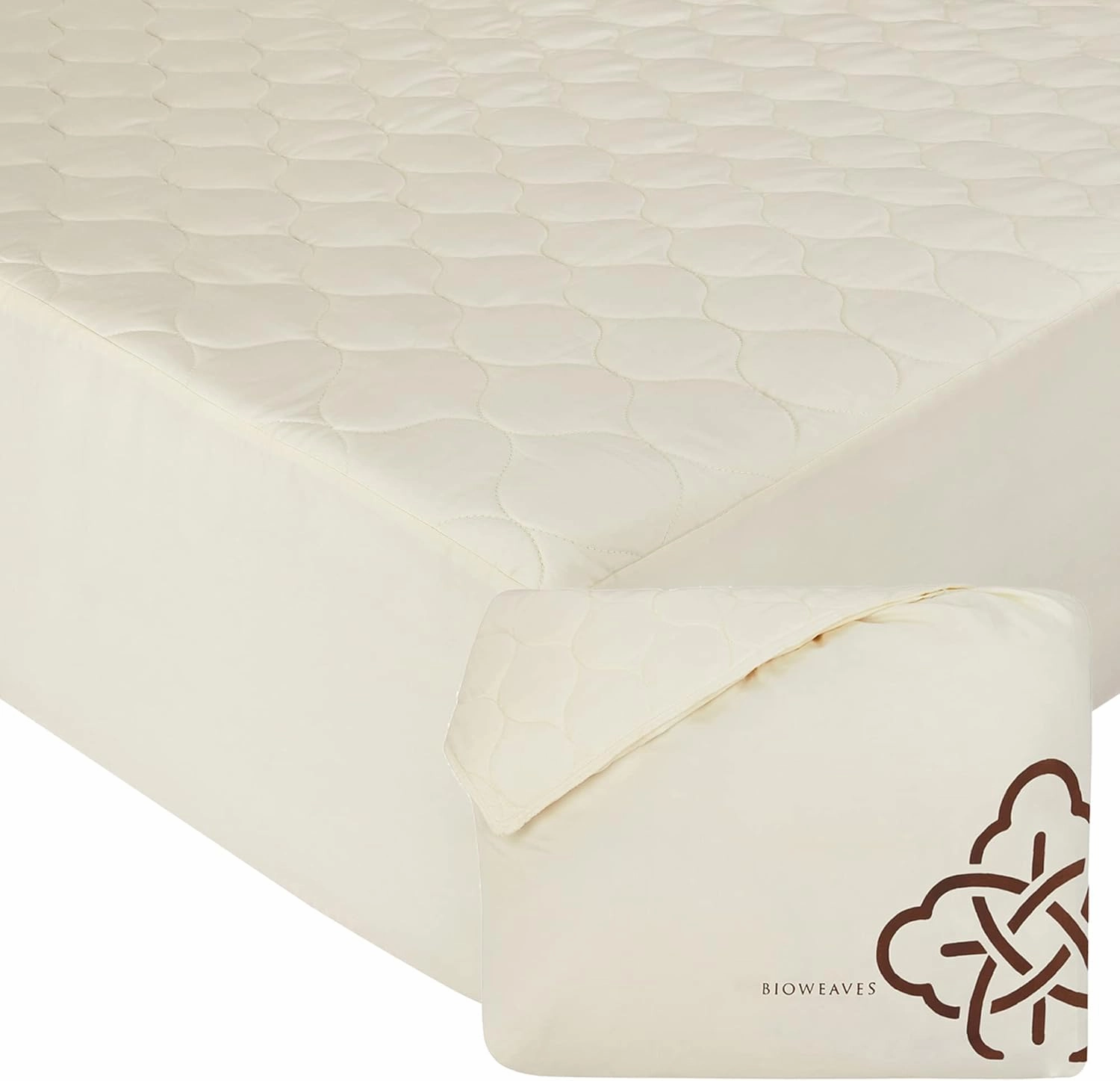 Bioweaves 100% Organic Cotton Mattress Pad Cover, GOTS Certified Cooling Quilted Fitted Mattress Topper & Protector with Soft Cotton Wadding - 20 Inch Deep Pocket, Full