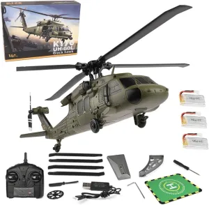 Black Hawkk Helicopter for Adults, 2.4G 4CH Flybarless RC Helicopter, Outdoor Hobby RC Toy Model 6-Axis Gyroscope Altitude Hovering with Display Stand and Landing Pads Gift for Boys Adults(3 Battery)