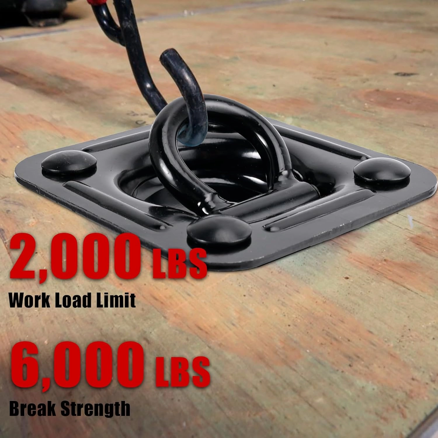Black 4Pack X Recessed Tie Down D-Rings Anchor, 6,000 lb. Capacity, with Backing Support Plates, for Flatbed Trailer/Truck, Great for Securing Equipment, Cargo and Other Loads