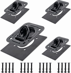 Black 4Pack X Recessed Tie Down D-Rings Anchor, 6,000 lb. Capacity, with Backing Support Plates, for Flatbed Trailer/Truck, Great for Securing Equipment, Cargo and Other Loads