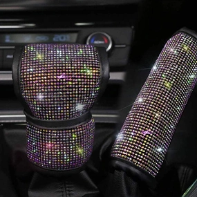 Bling Bling Auto Handbrake Cover & Shift Gear Knob Cushion Luster Crystal Diamond Car Decor Accessories (2pcs/Set)