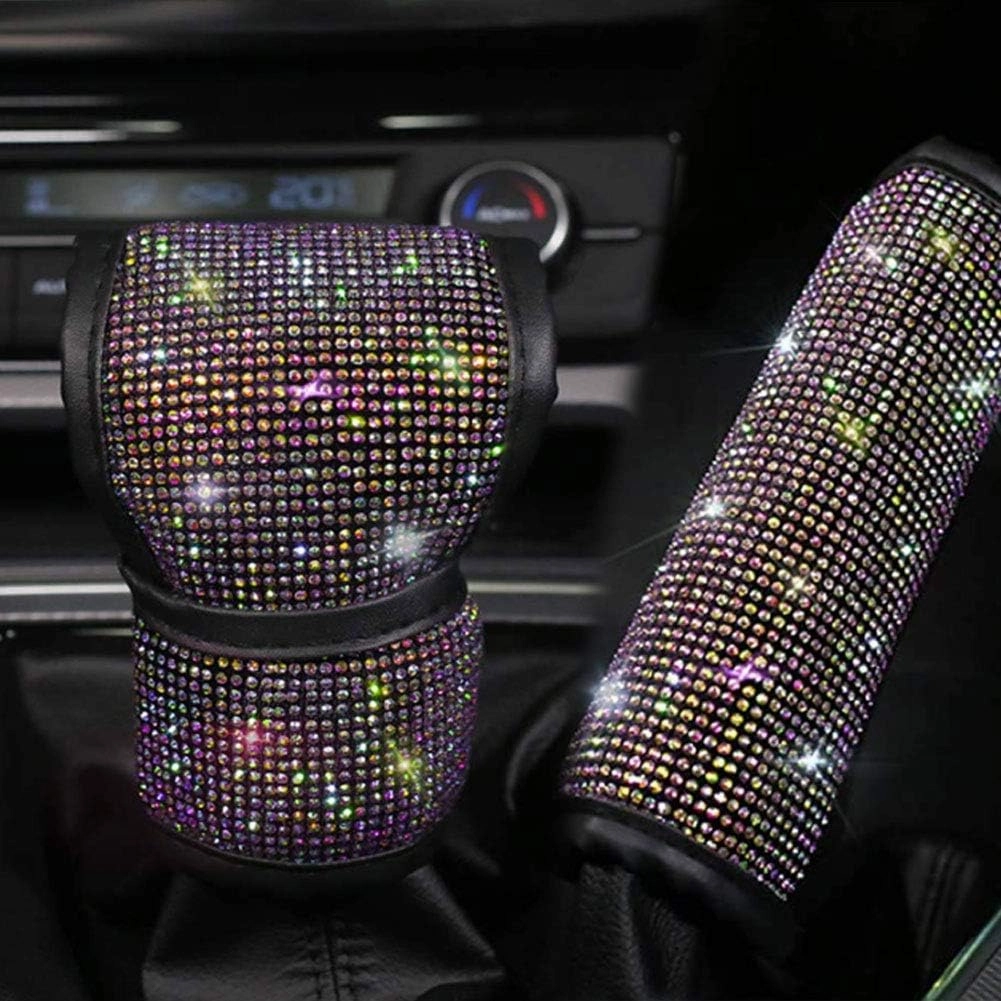 Bling Bling Auto Handbrake Cover & Shift Gear Knob Cushion Luster Crystal Diamond Car Decor Accessories (2pcs/Set)