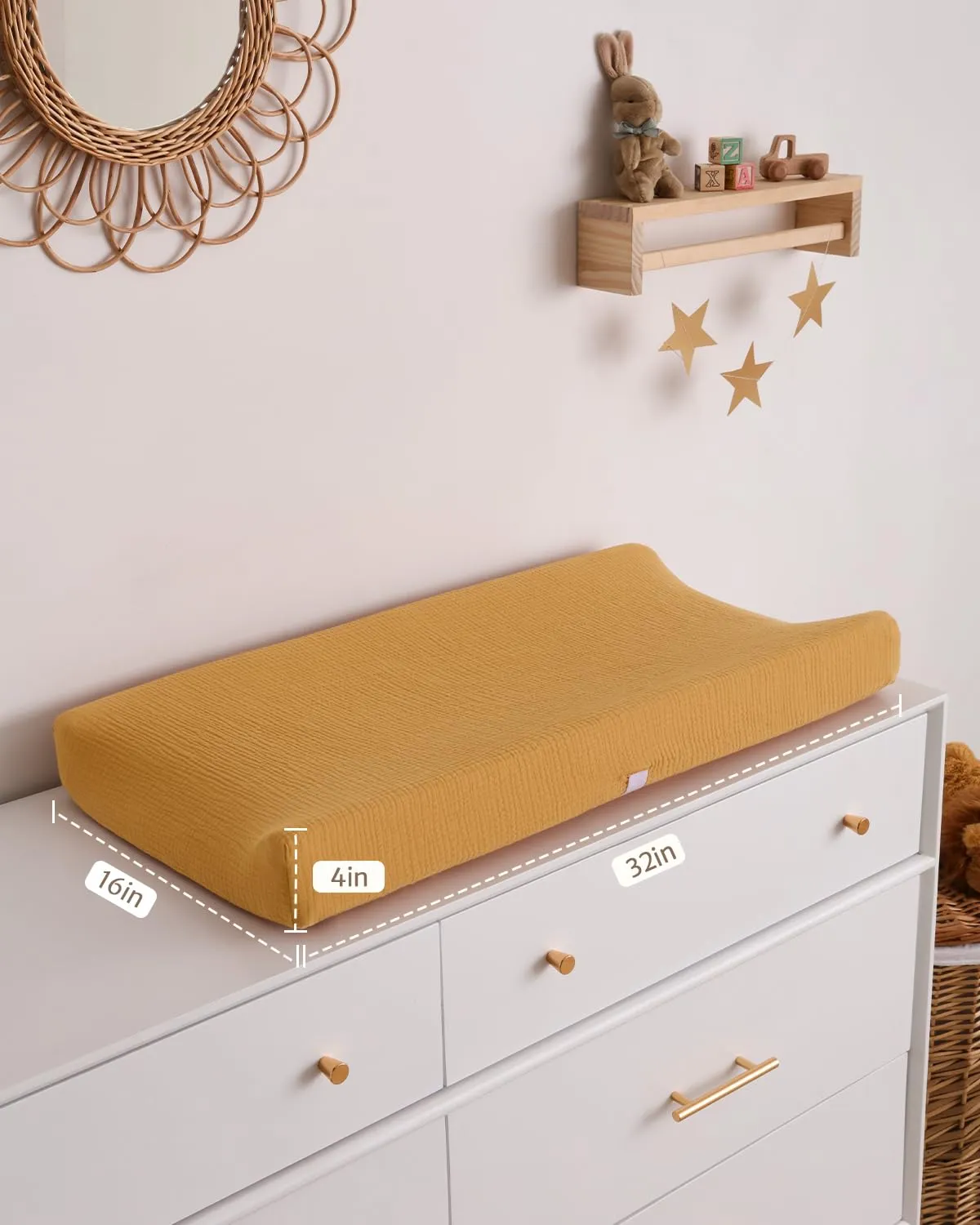 Blissful Diary Muslin Changing Pad Cover for Girls Boys, Ultra Soft Breathable Cotton, Baby Diaper Change Table Pad Covers, 2Pack (Retro Yellow&Beige)