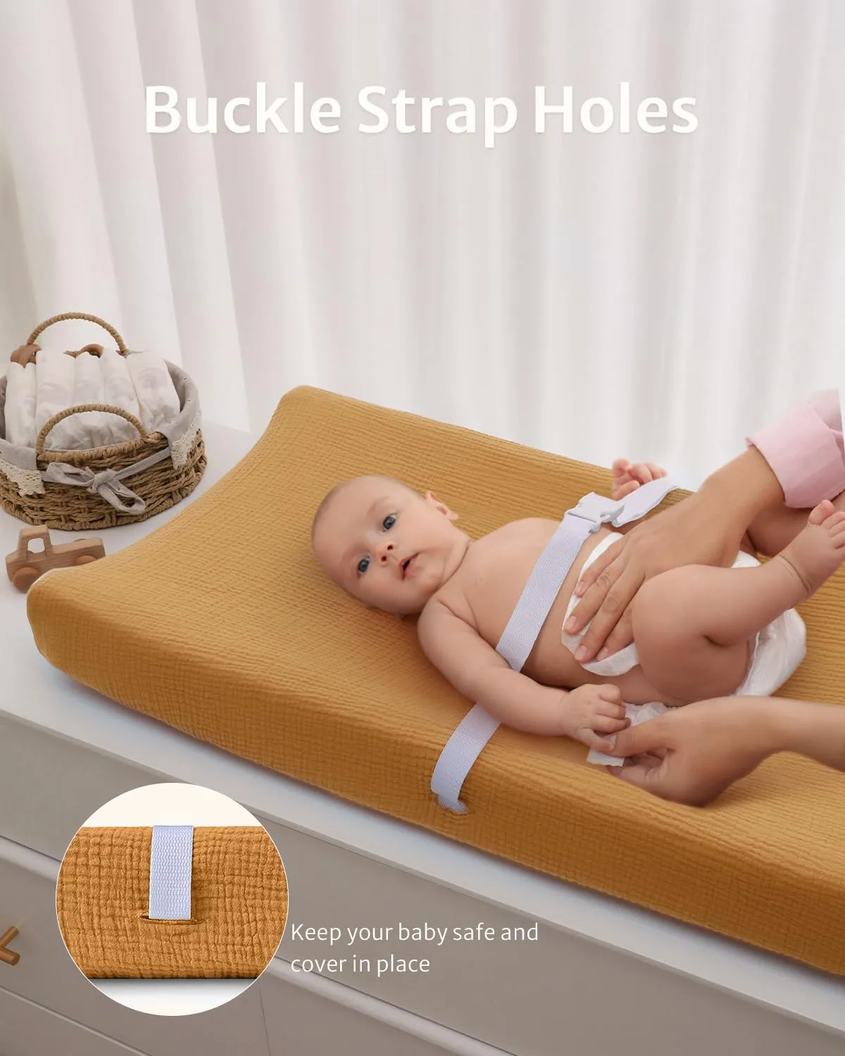 Blissful Diary Muslin Changing Pad Cover for Girls Boys, Ultra Soft Breathable Cotton, Baby Diaper Change Table Pad Covers, 2Pack (Retro Yellow&Beige)